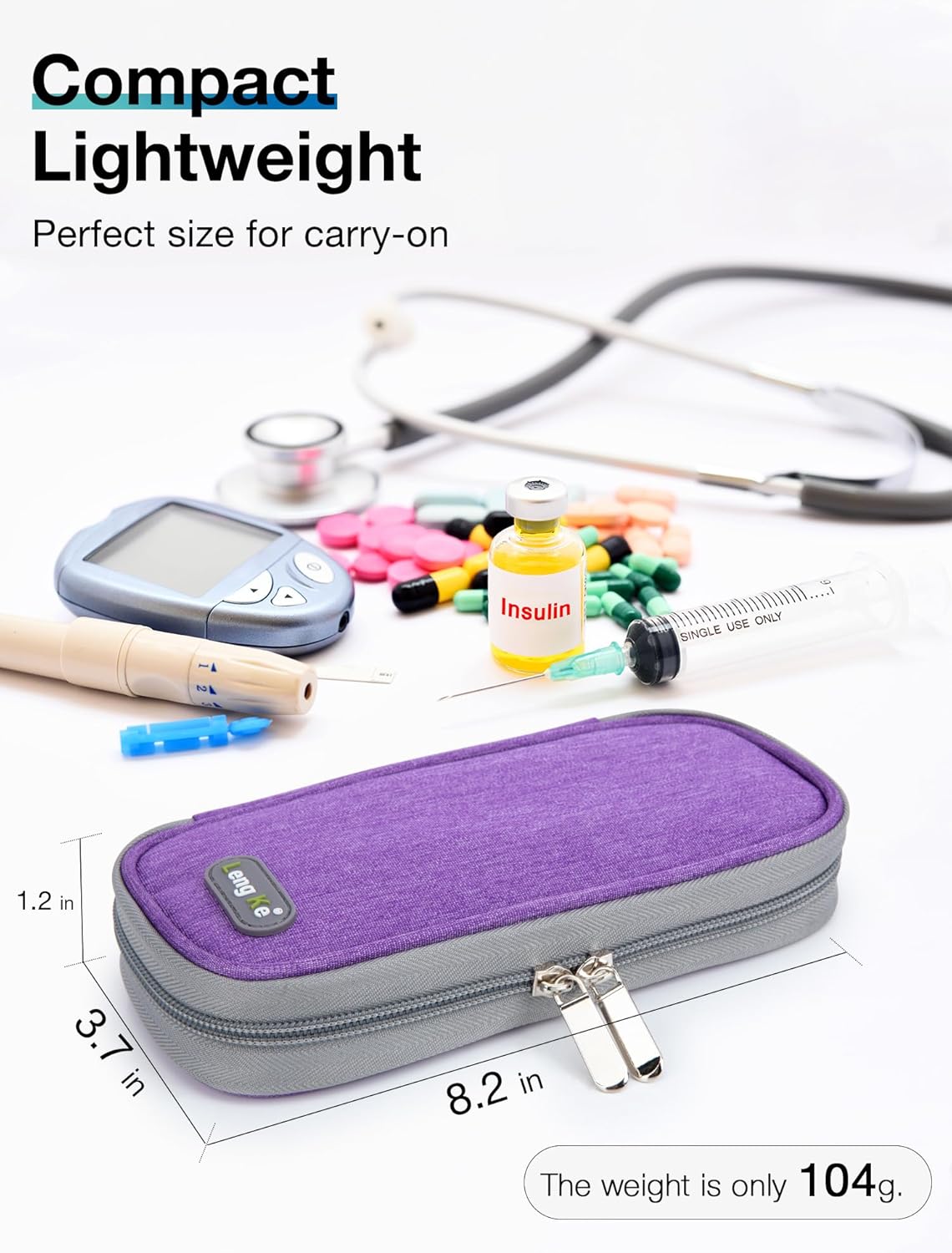 Leng Ke Insulin Cooler Travel Case TSA Approved Ice Packs,Insulin Travel Case for Insulin Pen, Insulin Supplies, Portable Insulin Pen Cooler Travel Case for Travel and Daily Life (Purple)