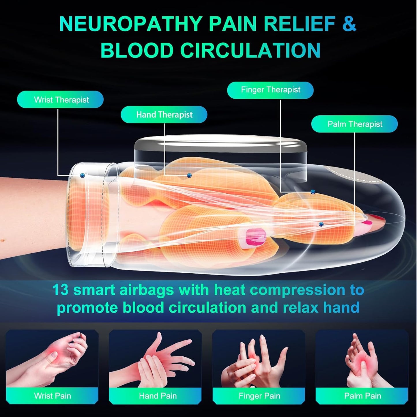 Professional Hand Massager with Heat Compression Therapy, 3 Massage 4 Temperatures 5 Compression Pain Relief Glove, Arthritis & Wrist Carpal Tunnel Neuropathy Circulation, Gifts for Women/Men