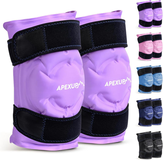 APEXUP Ice Pack for Knee Pain Relief, Large Reusable Wrap After Surgery, Flexible Gel Cold Pack for Injuries, Pain Relief for Back, Shoulder, Elbow, Ankle and Leg (Purple, XXL, 2PK)