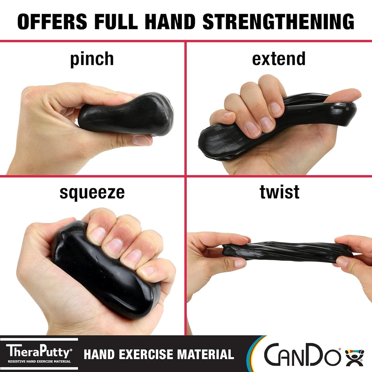 CanDo Theraputty Plus Hand Exercise Putty for Rehabilitation, Exercises, Hand Therapy, Hand Strengthening, Stress Relief - Black 4 oz X-Firm