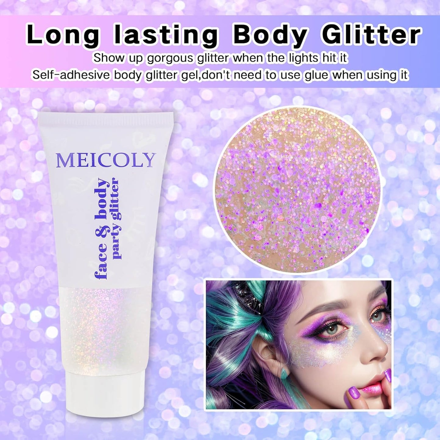 MEICOLY Fine Face Body Glitter,Color Changing Glitter Gel for Body,Face,Hair,Lip,Eye,Long Lasting Holographic Sequins Glitter Face Paint Makeup,Sparkling Pink,50ml