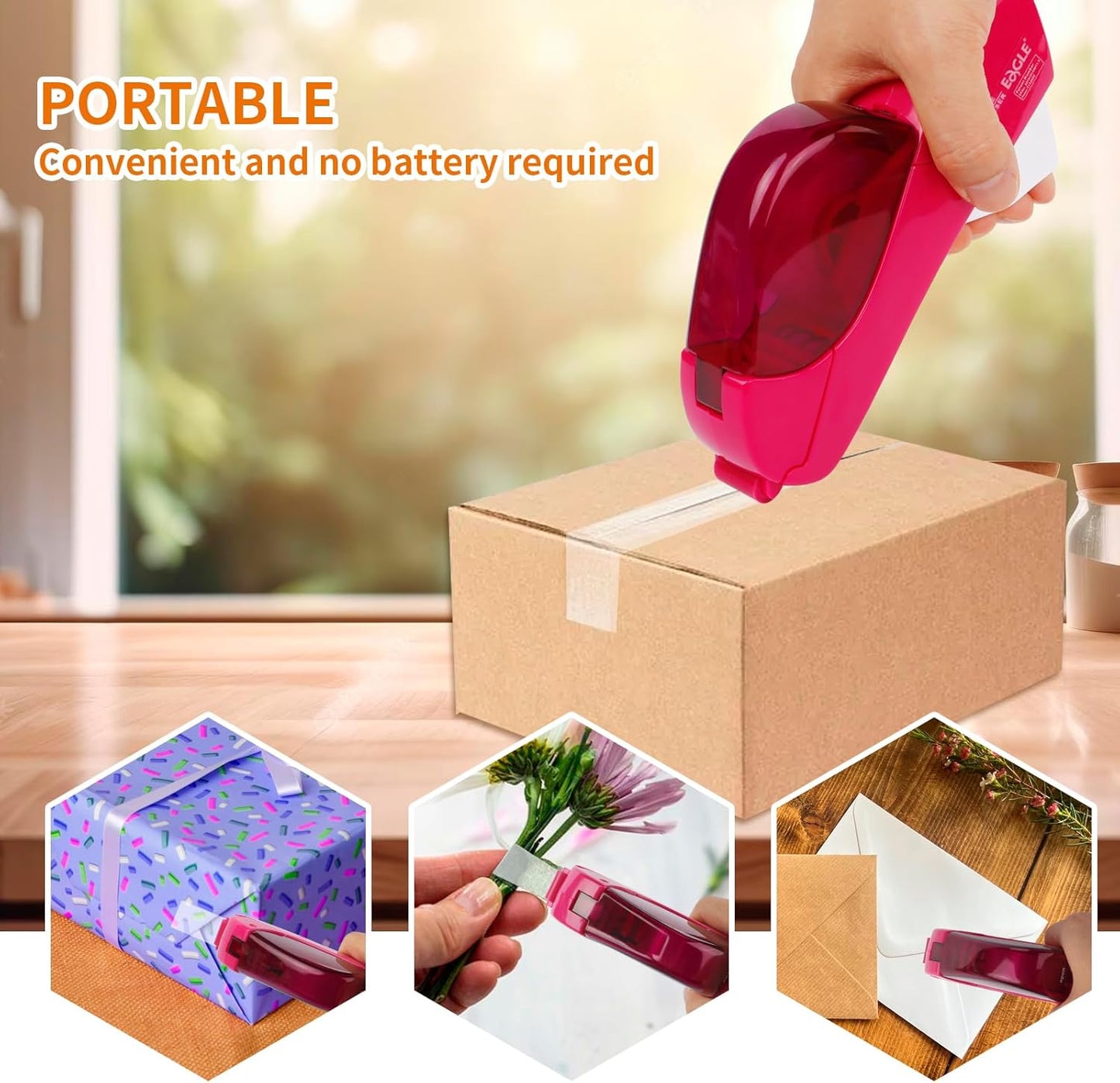 Eagle Automatic Tape Dispenser and Tape Gun. Free 1/2" (12mm) and 3/4" (19mm). Ideal for Taping Gifts, Packages, Scrapbooks and Envelopes (Pink)