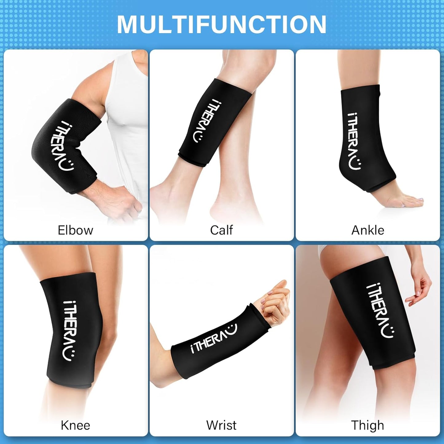 iTHERAU Knee Ice Pack Wrap 2 Pack, Reusable Gel Cold Pack with Cold/Hot Therapy, Cold Compression Sleeve for Elbow, Knee, Calf & Ankle for Pain Relief, Swelling, Surgery, Sports Injuries -Black, S