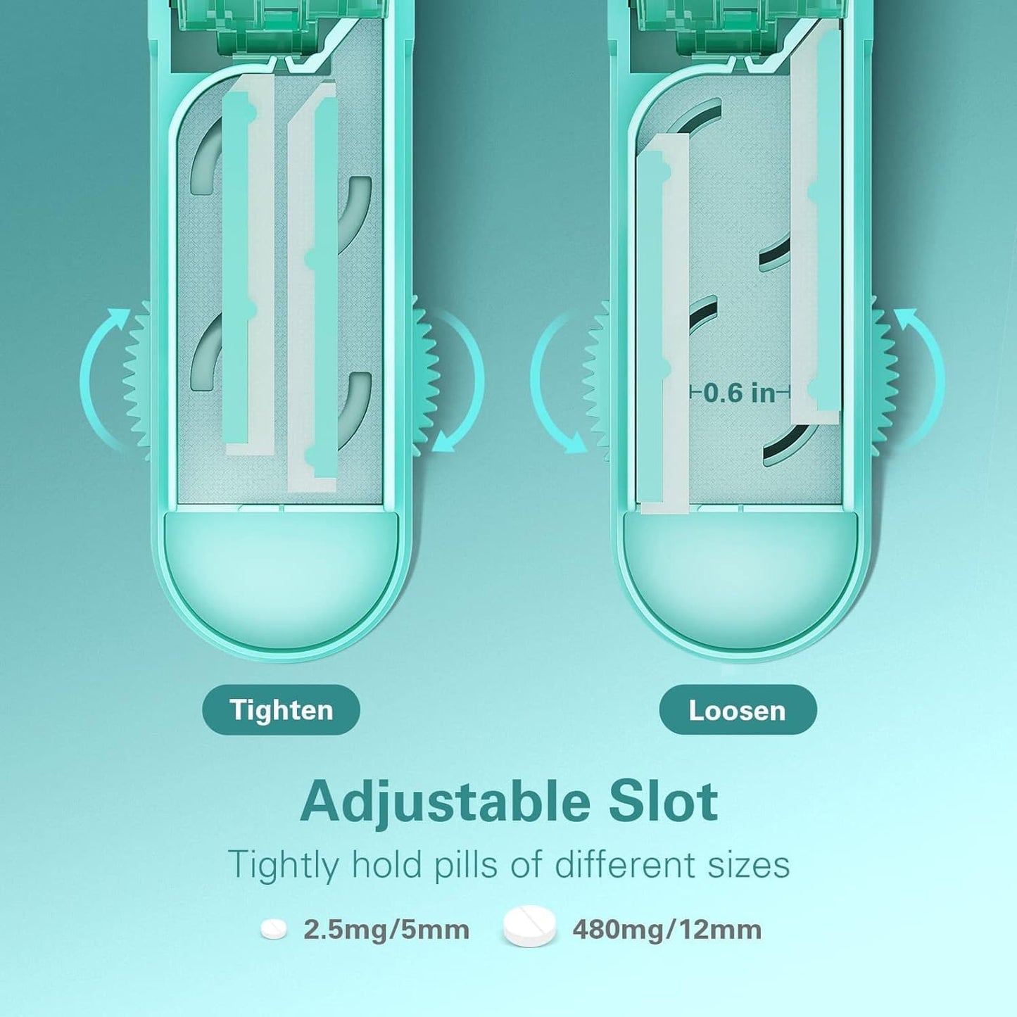 ONE PIX Pill Cutter Splitter for Small and Tiny Pills, Pill Cutter for Cutting Multiple Pills at a Time in Half with Hidden Sharp Stainless Steel Blade, Cyan