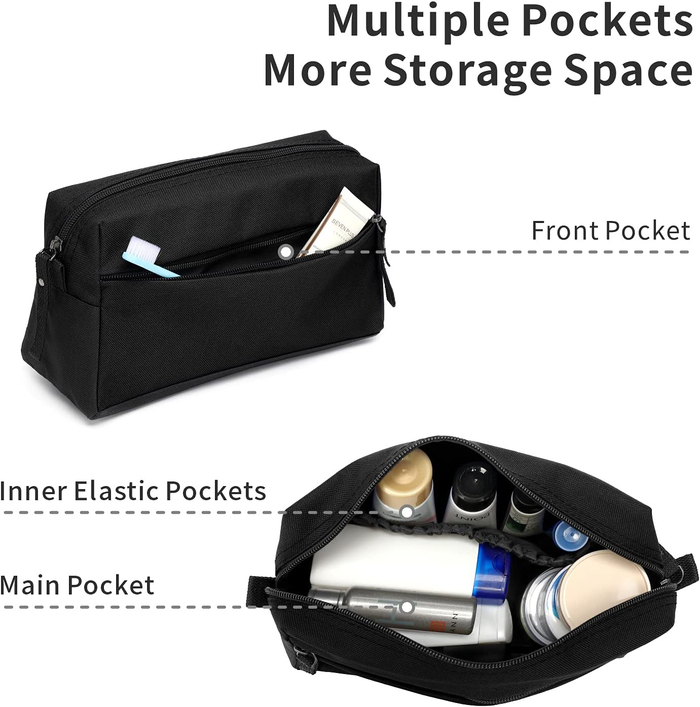 BuyAgain Toiletry Bag, Toiletry Travel Bathroom Bag Waterproof Cosmetic Make up Pouch Dopp Kit For Men or Women, Black