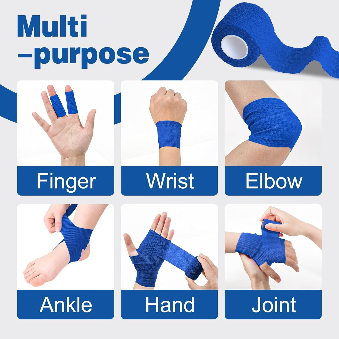 AZEN 16 Pack Self Adhesive Bandage Wrap Pink, 2" X 5 Yards Elastic Cohesive Bandage Wrap, Athletic Tape, Vet Wrap, Ankle Tape, Tattoo Grip Tape Wrap (Blue)