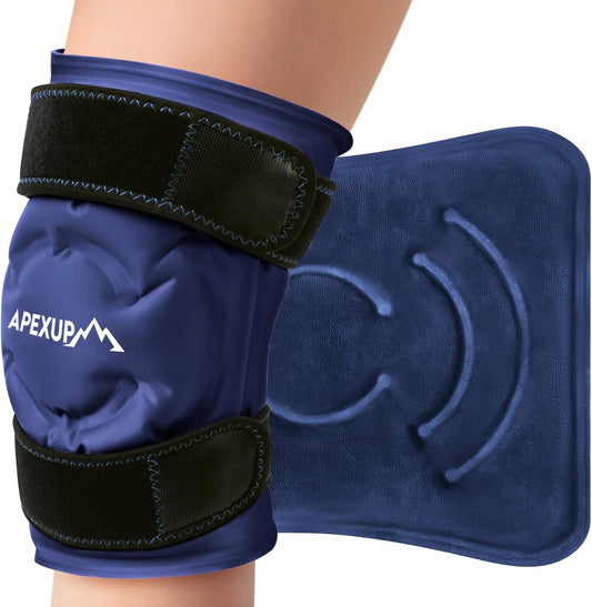APEXUP Ice Pack for Knee Pain Relief, Large Reusable Wrap After Surgery, Flexible Gel Cold Pack for Injuries, Pain Relief for Back, Shoulder, Elbow, Ankle and Leg (Navy Blue, XXL, 1PK)