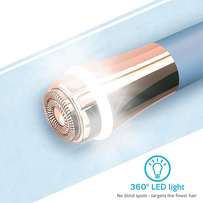 Mini Portable Facial Hair, Lips and Chin Remover Trimmer for Women, Facial Painless Epilator Pen, 18K gold-plated 13mm hypoallergenic rotary head. 360° LED light for Instant and Painless Hair Remover