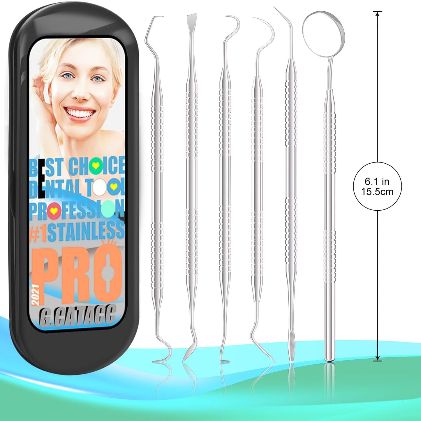 G.CATACC Dental Tools, Metal Dental Pick Teeth Cleaning Tools for Home Use, Stainless Steel Oral Care Hygiene Kit with Tooth Scraper Plaque Tartar Remover - with Case