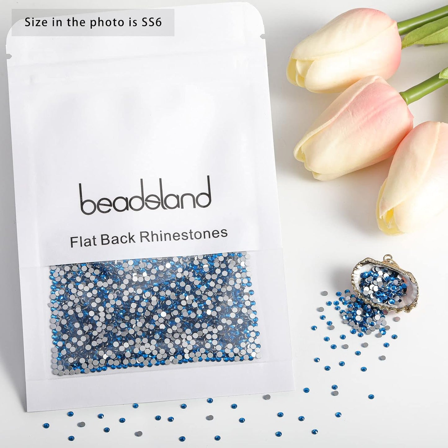beadsland Flat Back Crystal Rhinestones Round Gems for Nail Art and Craft Glue Fix,Capri Blue (1.9-2.0mm) SS6/1440pcs