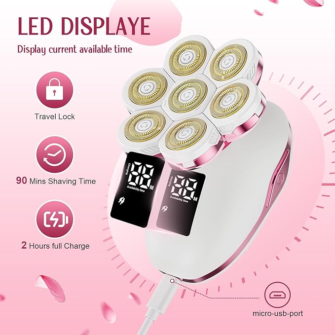 Electric Razors for Women,7D Gifts for Women,Cordless Electric Shaver with Detachable Head Wet/Dry Facial Hair Remover for Legs Painless Water Resistant (Pink)