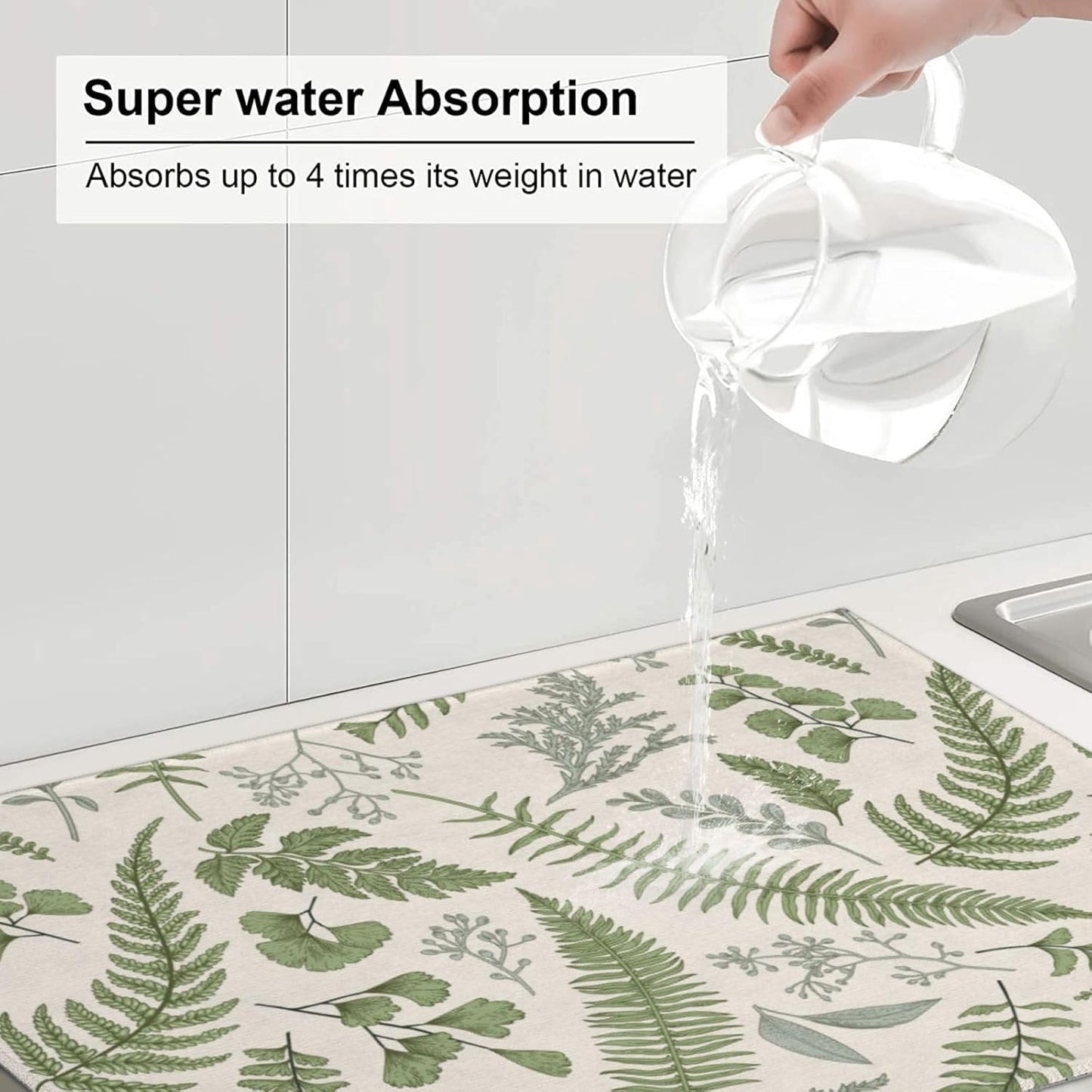 Vintage Botanical Leaves Dish Drying Mat For Kitchen Counter Absorbent Large Kitchen Fast Dry Pad Reusable Washable Protector Rack Large Mat 18 X 24