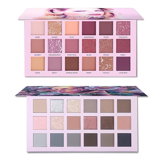 2Pcs Florescence + Aromas Eyeshadow Palette Makeup Set, Matte Shimmer Glitter Pressed Pearl All Highly Pigmented Blending Powder, Natural Velvet Texture Eye Shadow Kit