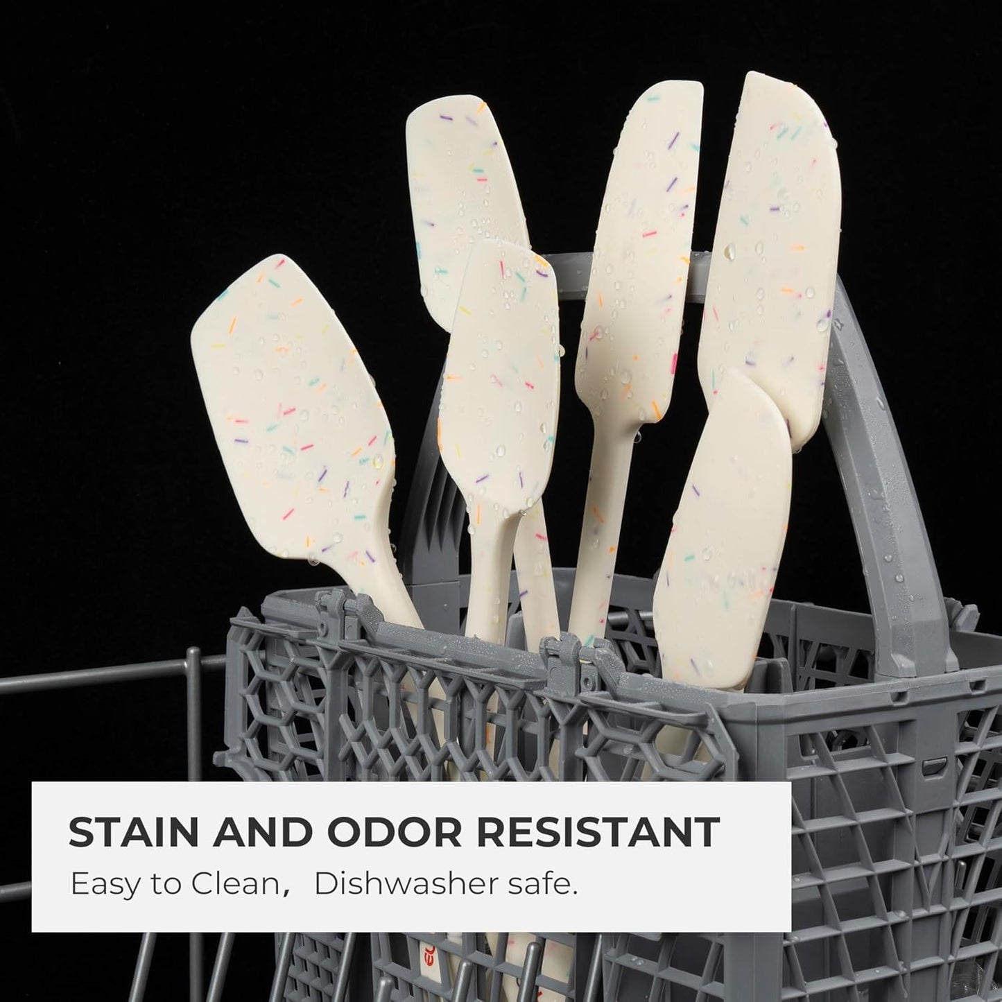 Elihome Skinny Silicone Spoonula - Non-Stick Heat Resistant Silicone Scraper Spatula for Mixing, Serving, Scraping, Stirring, and More - 11 Inch, Sprinkles