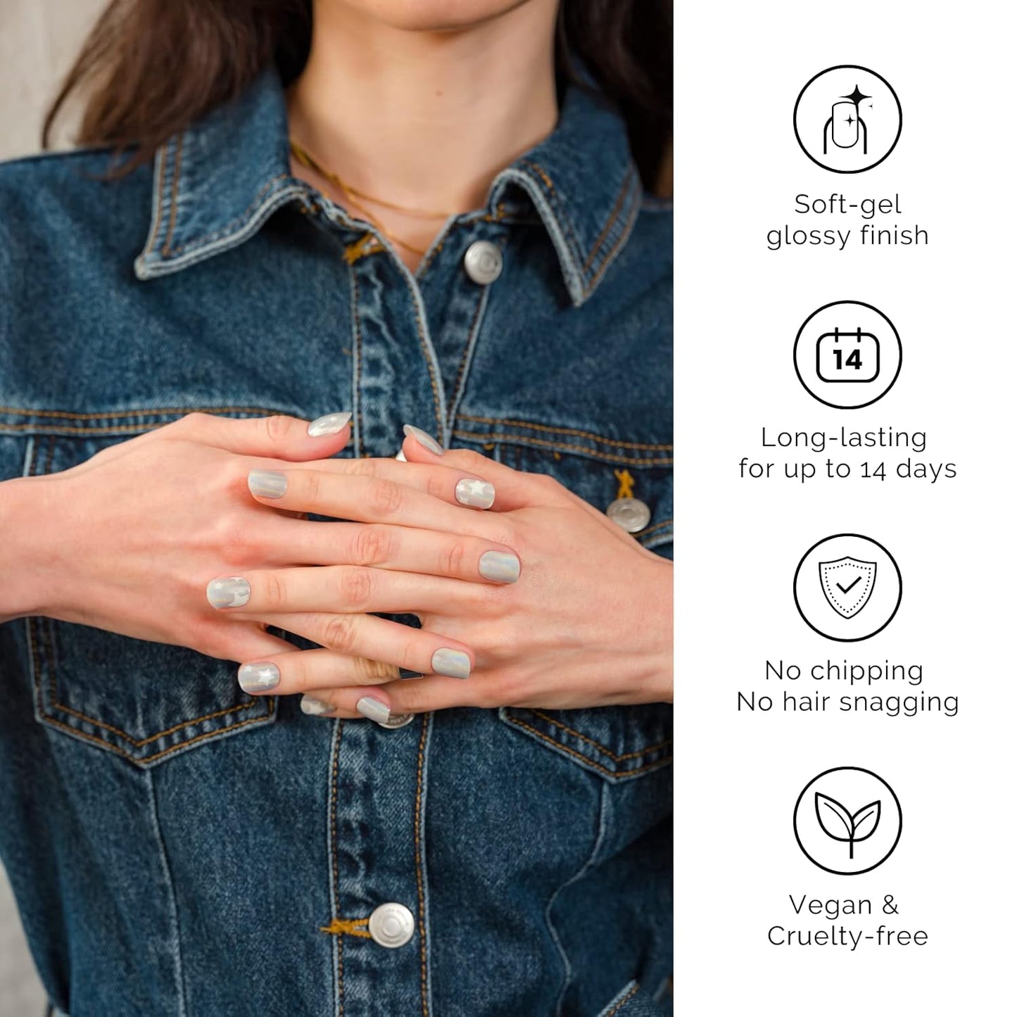 NAILOG Semi Cured Gel Strips, 34 pcs Salon-Quality Stickers, Long Lasting Wraps for Women With Soft Gel Finish | Shimmery Stars