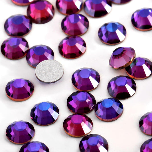2000 PCS SS16 Flatback Rhinestones,12-Facet Diamond-Cut Glass Gems for Nail Art,Clothing,DIY Crafts,Glue-On Decoration Stones with Silver Backing,Purple Velvet