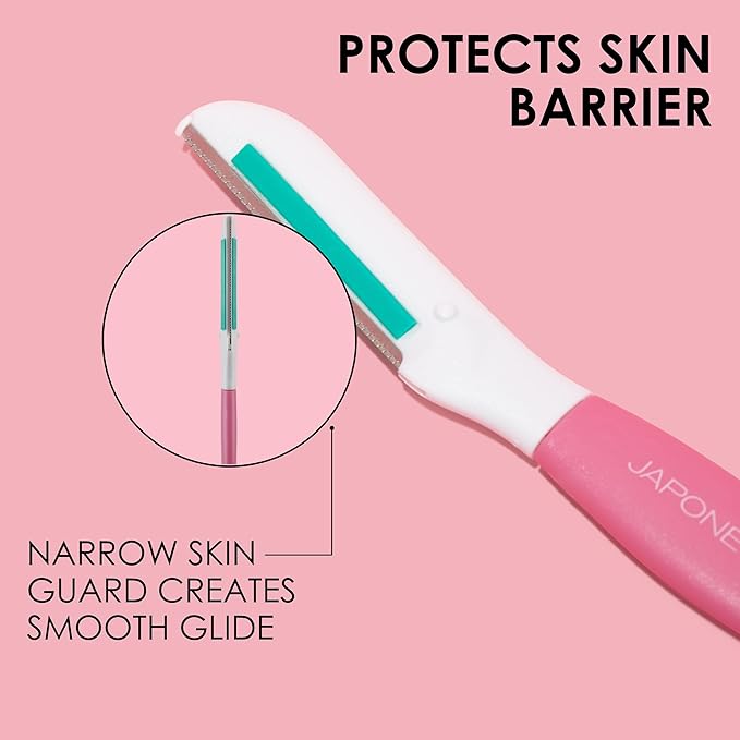 Japonesque Dermaplaner with Soothing Aloe Comfort Strip - Facial Dermaplane Razor, Skin Tool with Ultra Precision Blade for Facial Hair Removal and Exfoliation, 5pk