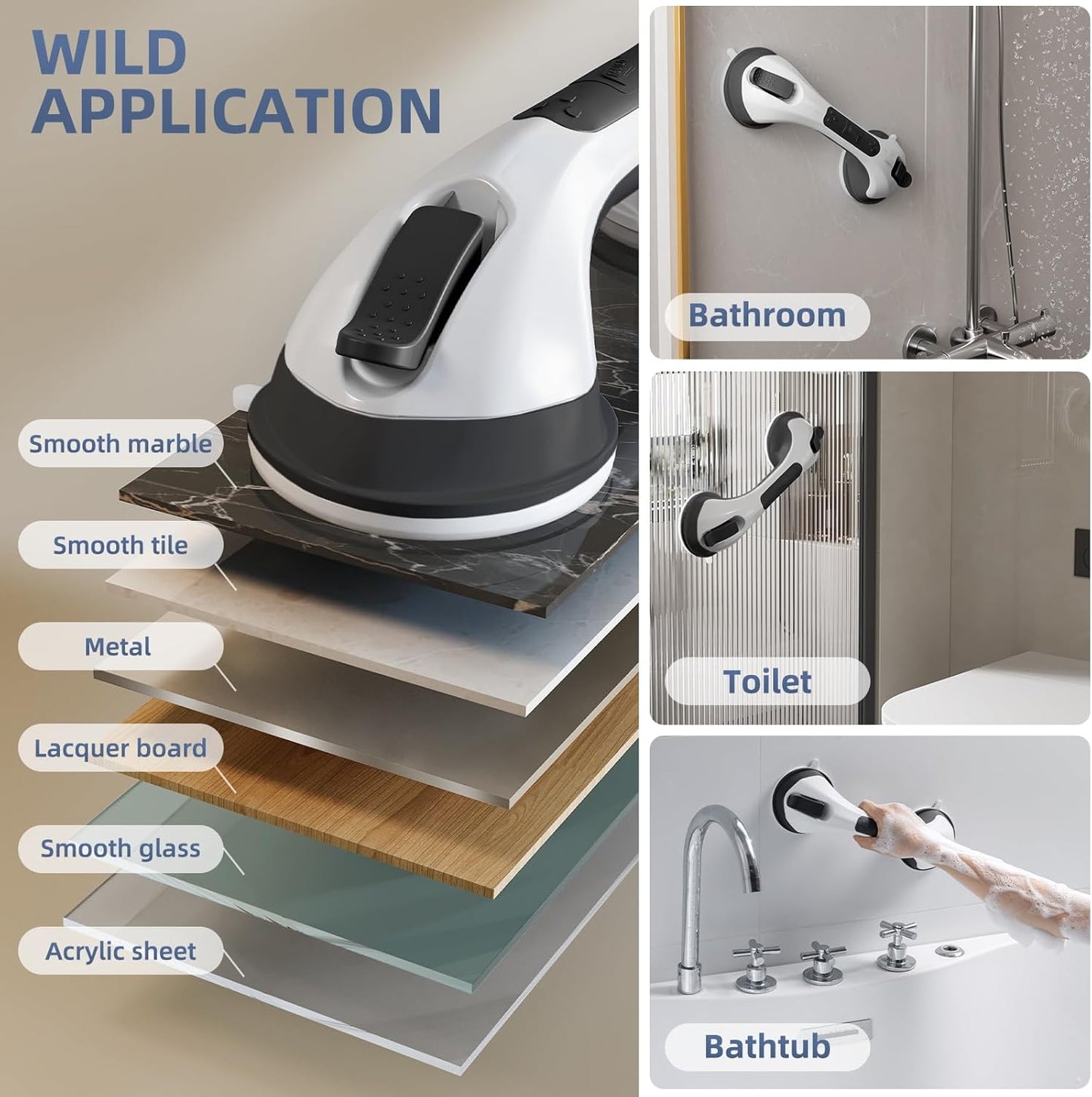 Grab Bars for Bathtubs and Showers 2 Pack Glow in The Dark, 12 inch Suction Grab Bar, Shower Handle Safety Grip Handrail for Seniors and Elderly, Removable Waterproof No Drilling, Black