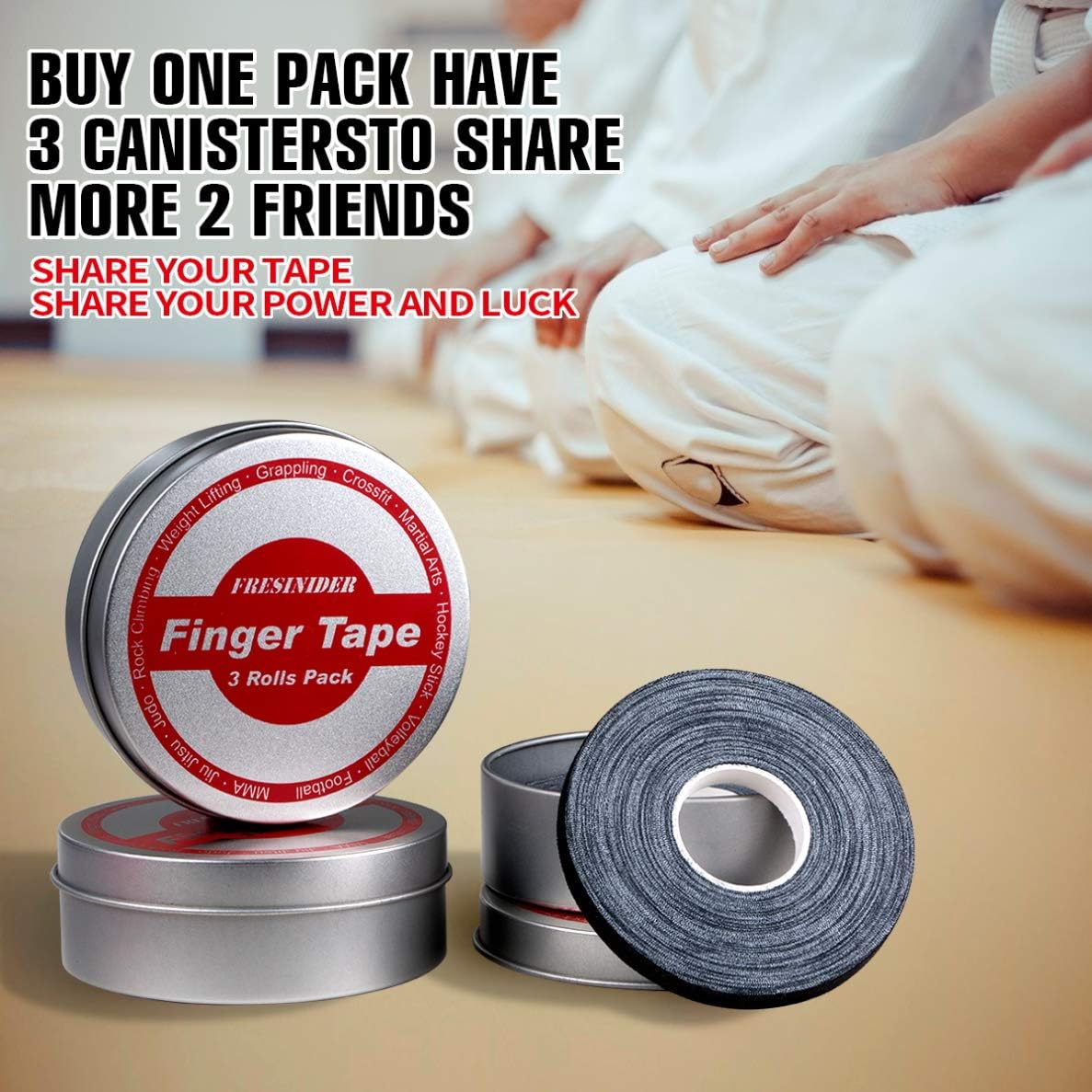 Finger Tape - Strong Athletic Tape | 0.3” x 45 Feet (9 Pack) Tin Set | No Sticky Residue | for Rock Climbing, BJJ Jiu Jitsu, Grappling, Judo, MMA, Rock Climbing and Martial Arts (Black)