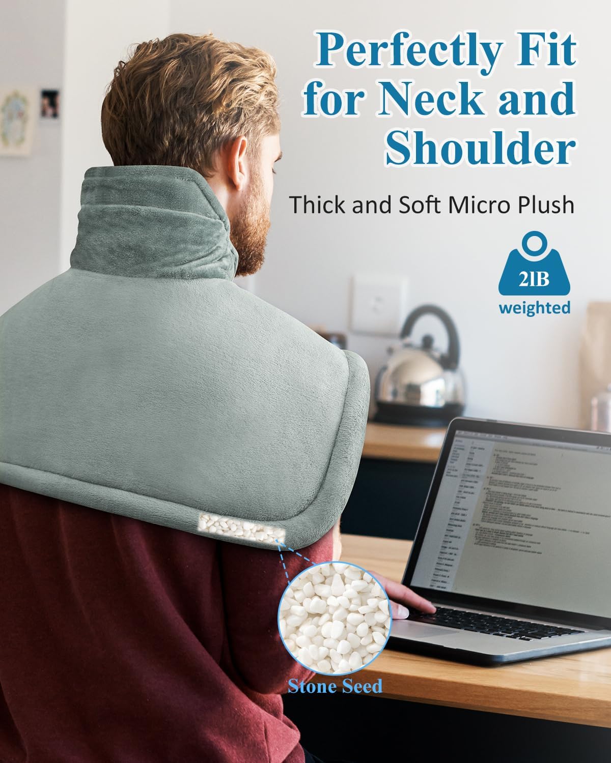 Heating Pad for Neck and Shoulder, Birthday Gifts for Men Women Dad Mom, Electric Weighted Heat Pad for Back Pain Relief, Christmas Gifts, Grey