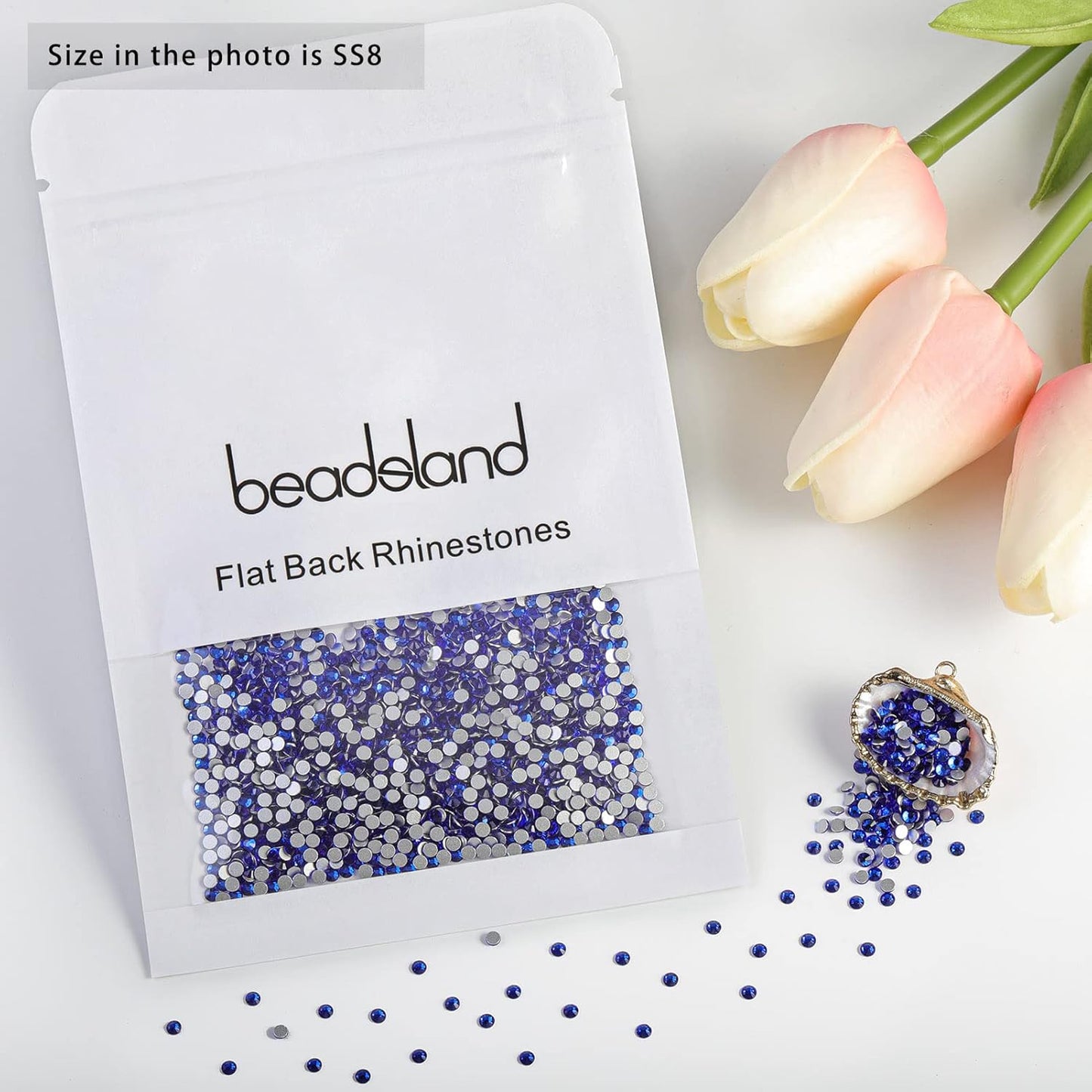 beadsland Flat Back Crystal Rhinestones Round Gems, Sapphire (2.3-2.5mm) SS8/1440pcs