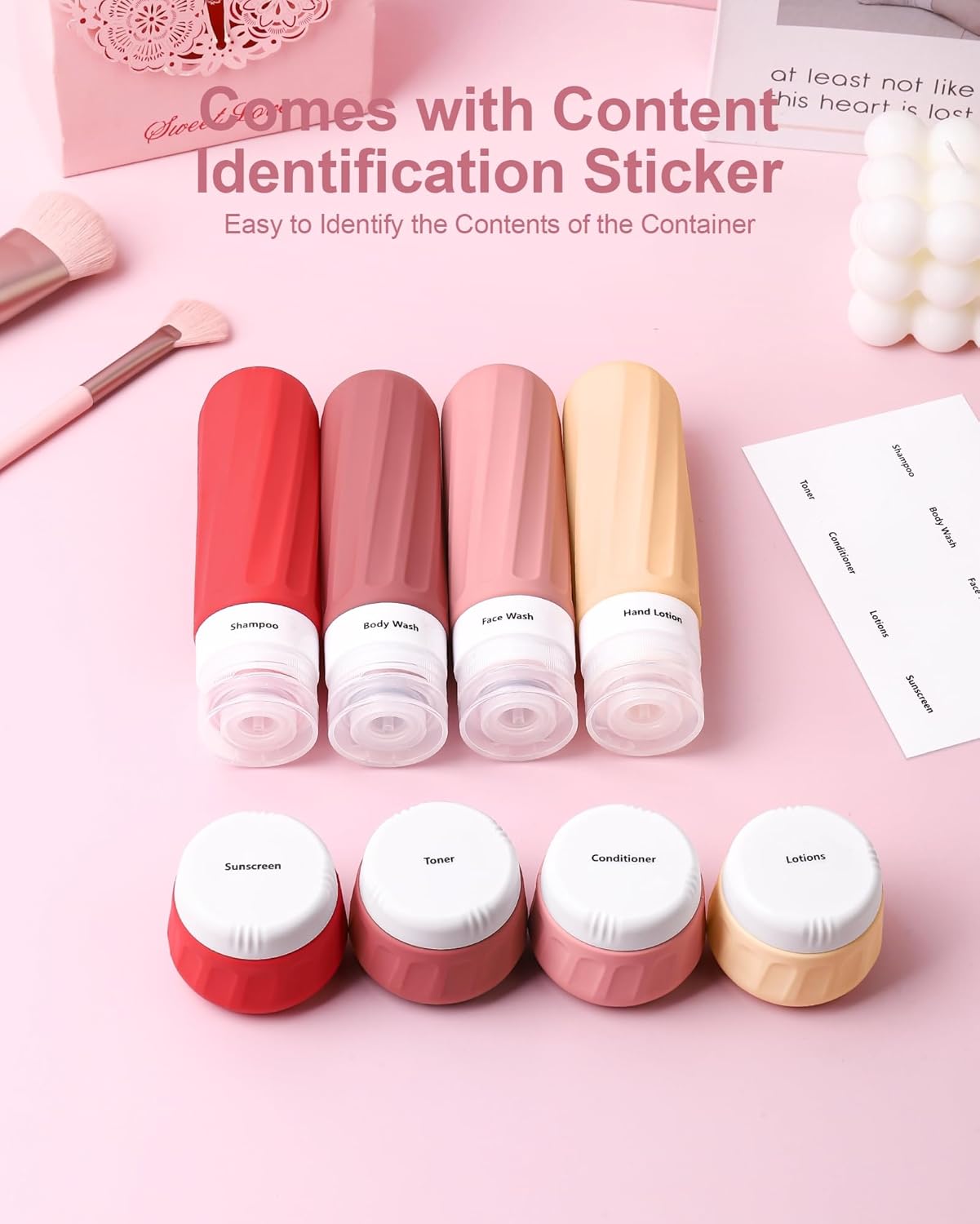 Travel Bottles for Toiletries 8 Pack, Travel Size Toiletries, Tsa Approved Travel Size Containers 3oz, with Travel Essentials Clear Bag, Leak Proof Silicone Squeezable Creams Jars