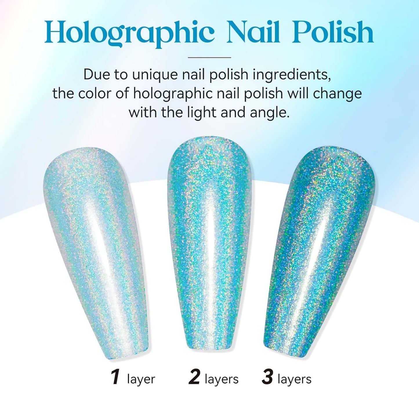 MIZHSE Holographic Nail Polish, Blue Glitter Nail Polish Air Dry Fast, 15ml/0.5 fl oz High Glossy Shiny Shimmery Nail PigmentLaser Oil-based Iridescent Chrome Halo Nail Art Salon Manicure at Home