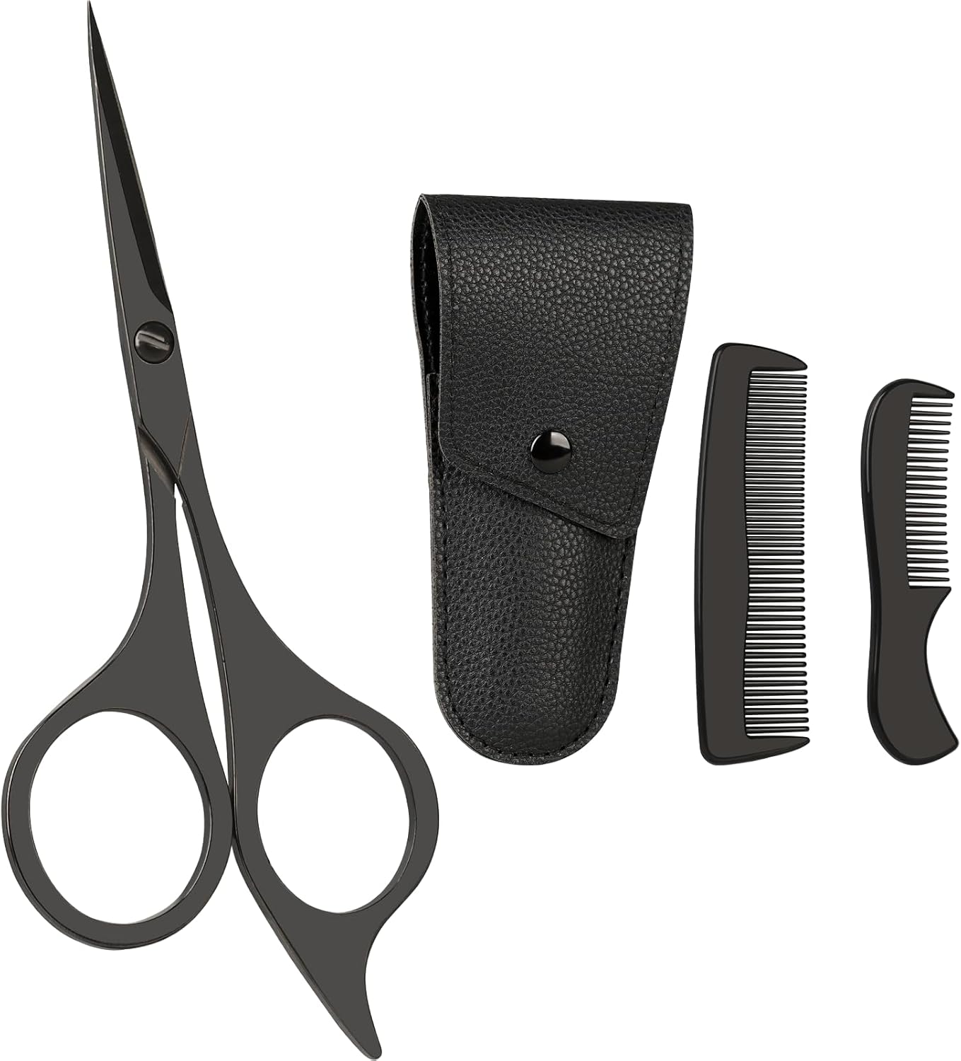 5" Premium Men's Beard & Mustache Scissors with Mustache Comb, Beard Comb & Carrying Pouch – Grooming Kit for All Facial Hair
