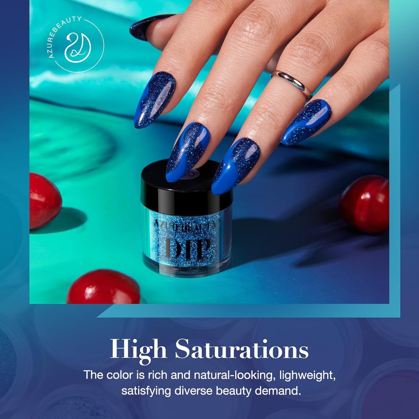 AZUREBEAUTY Dip Powder Nail Set Blue Green Shimmery, All Seasons 6 Colors Dipping Powder Starter Kit French Starry Ocean Banquet Nail Art Manicure DIY Salon Gifts for Women, No Need Nail Lamp Cured