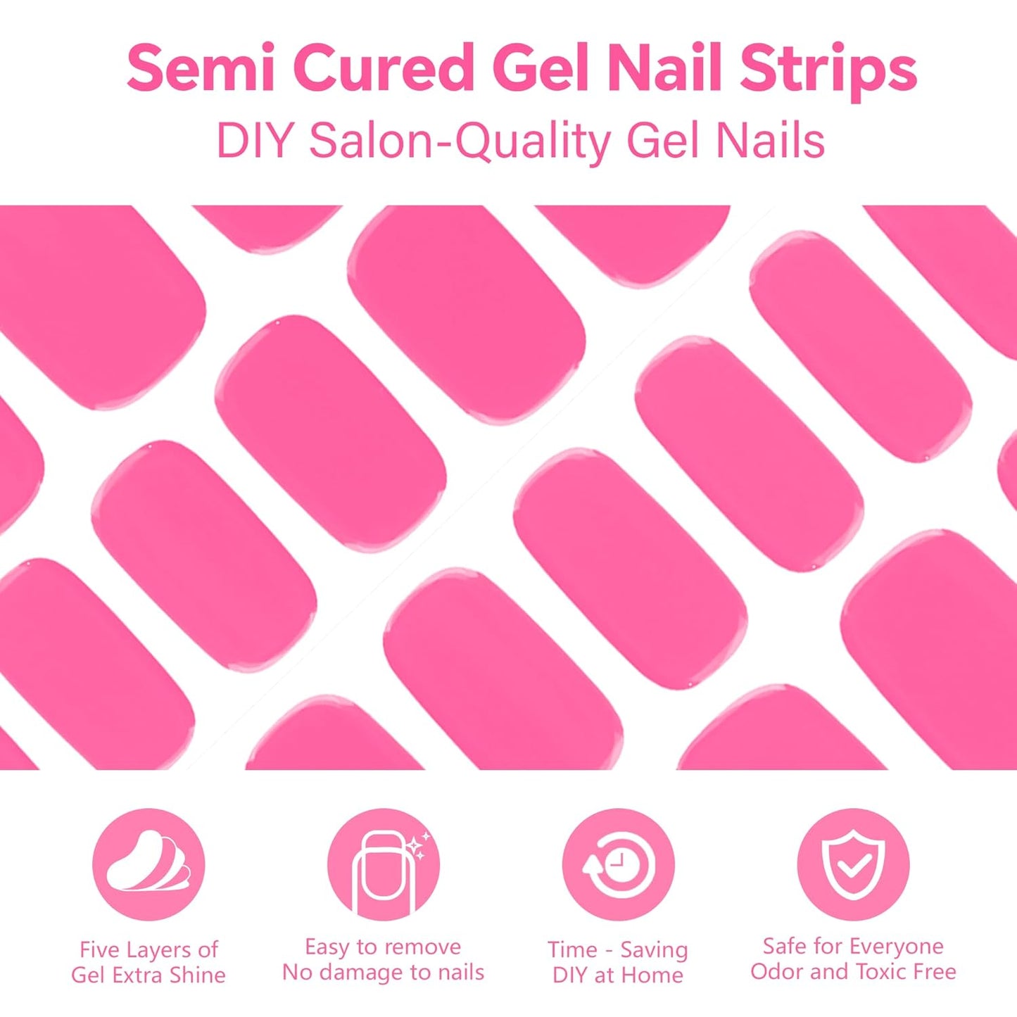 Semi Cured Gel Nail Strips-Extra Adhesive for Dishwashing & Cleaning, Short Round Fake Nails, Nude Semi Gel Nail Stickers for Women Works with Any UV/LED Lamps(Rose)