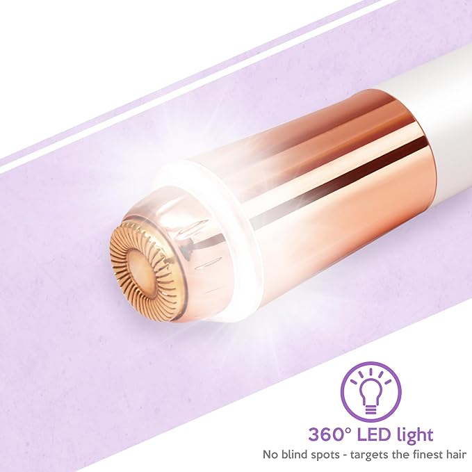 Mini Portable Facial Hair, Lips and Chin Remover Trimmer for Women, Facial Painless Epilator Pen, 18K gold-plated 13mm hypoallergenic rotary head. 360° LED light for Instant and Painless Hair Remover