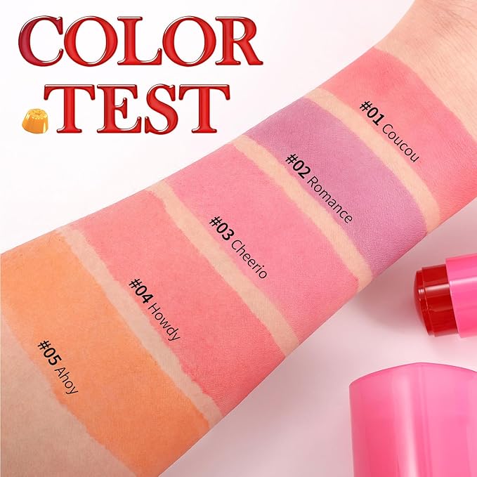 Water Jelly Tint Blush, 3-In-1 Multi-Use Blush Cream Blush Stick for Eyes, Cheeks & Lips, Hydrating & Bouncy Jelly Texture, Blends Perfect for Skin Portable Multipurpose Long Lasting Waterproof(03, s)