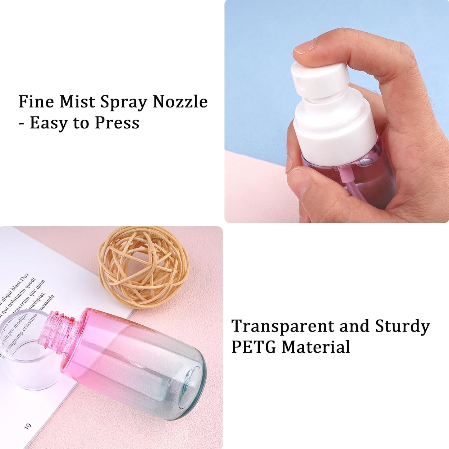 Cosywell Fine Mist Spray Bottles TSA Approved 2oz 60ml 4 Pack Leak Proof Fine Mist Spray Bottles Empty Plastic Refillable Mist Sprayer for Perfume Essential Oils Toners Rose Water Cosmetics(4Colors)