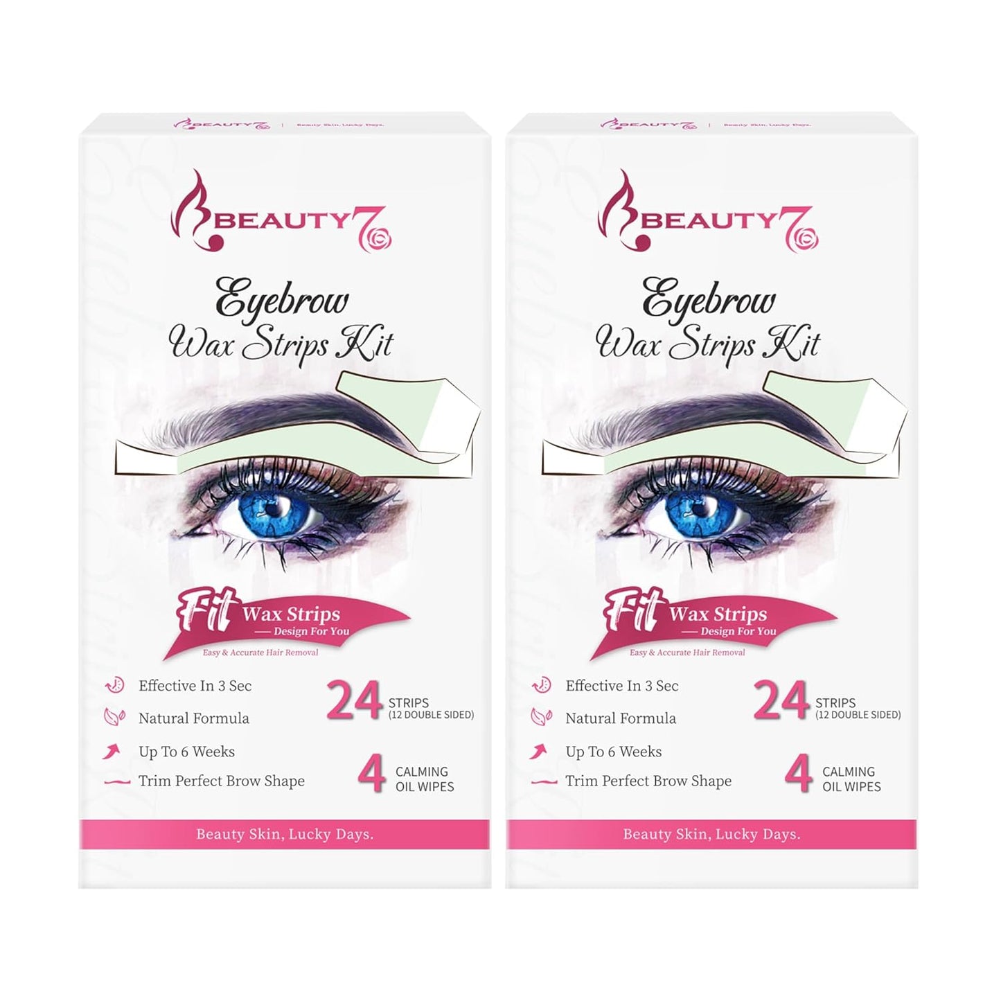 Beauty7 Wax Strips Kit for Sensitive Skin, Facial Hair Removal for Eyebrow, Lip, 24 Strips & 4 Calming Oil Wipes, At Home Waxing for Women