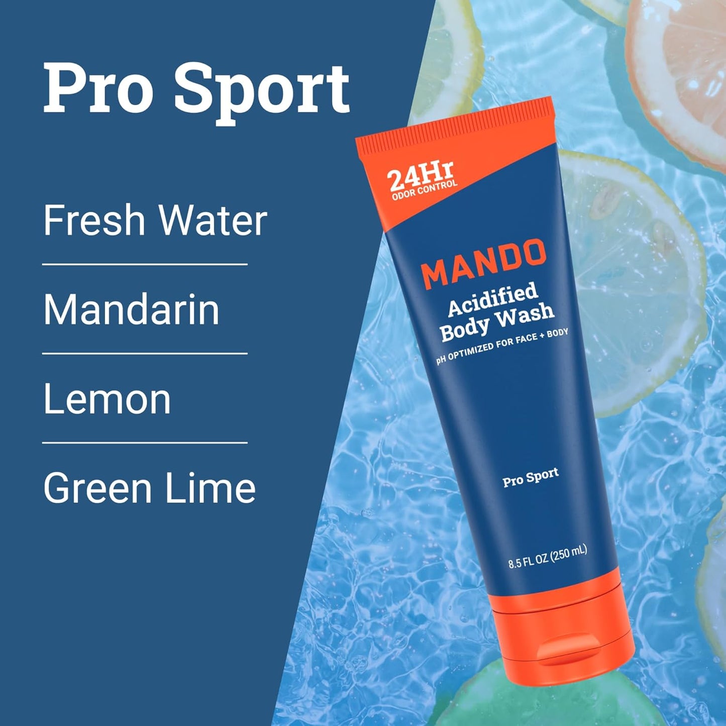 Mando Odor Shield Body Wash - 24 Hour Control - Removes Odor Better than Soap - SLS Free, Paraben Free, Skin Safe - 8.5 Ounce (Pack of 2) (Pro Sport)