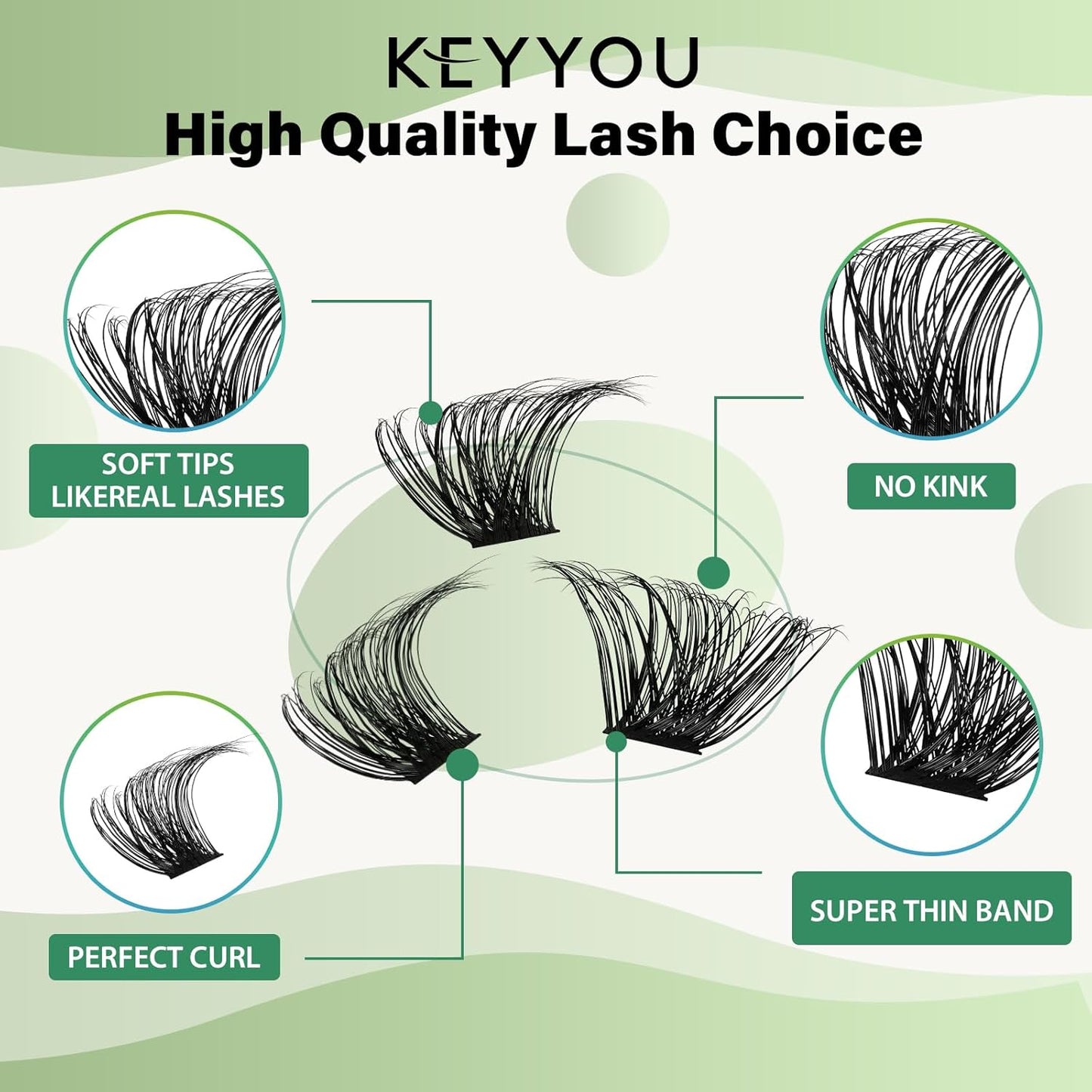 Lash Clusters 96pcs Individual Lashes D Curl 16mm Eyelash Clusters KEYYOU Volume Wispy Lash Extension Soft&Comfortable Easy DIY at Home(Y24,D-16mm)