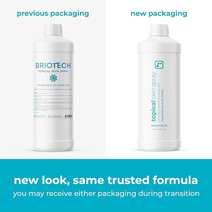 BRIOTECH Topical Skin Spray, Hypochlorous Acid Spray for Body & Face, Eyelid Cleanser, HOCl Facial Mist, Support Against Irritation, Calm Redness, Soothe Foot & Scalp, 32oz (2 Pack)