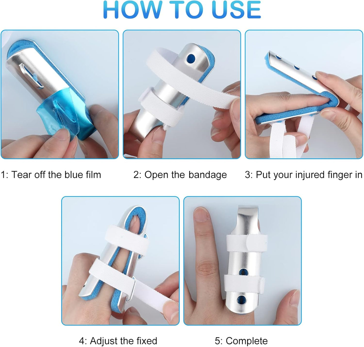 6 Pcs Finger Splint Metal Support Finger Brace Arthritis Knuckle Immobilization with Soft Foam Inner Band and Protective Vent for Adults and Children, 2 Styles, Different Sizes(Blue)