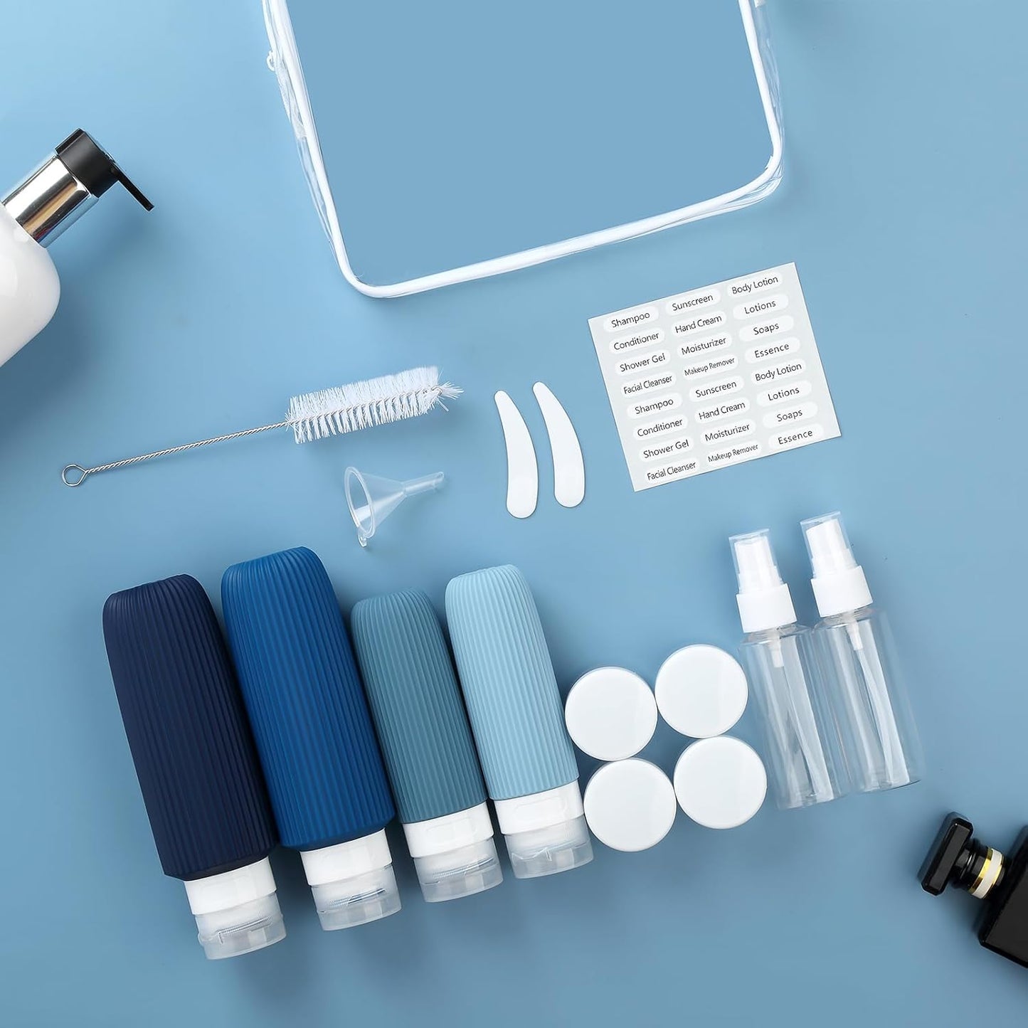 16 Pack Travel Bottles for Toiletries, Large 6oz Silicone Travel Containers jar for Toiletries, Leak Proof Refillable Liquid Shampoo And Conditioner Travel Essentials toiletry Bottles