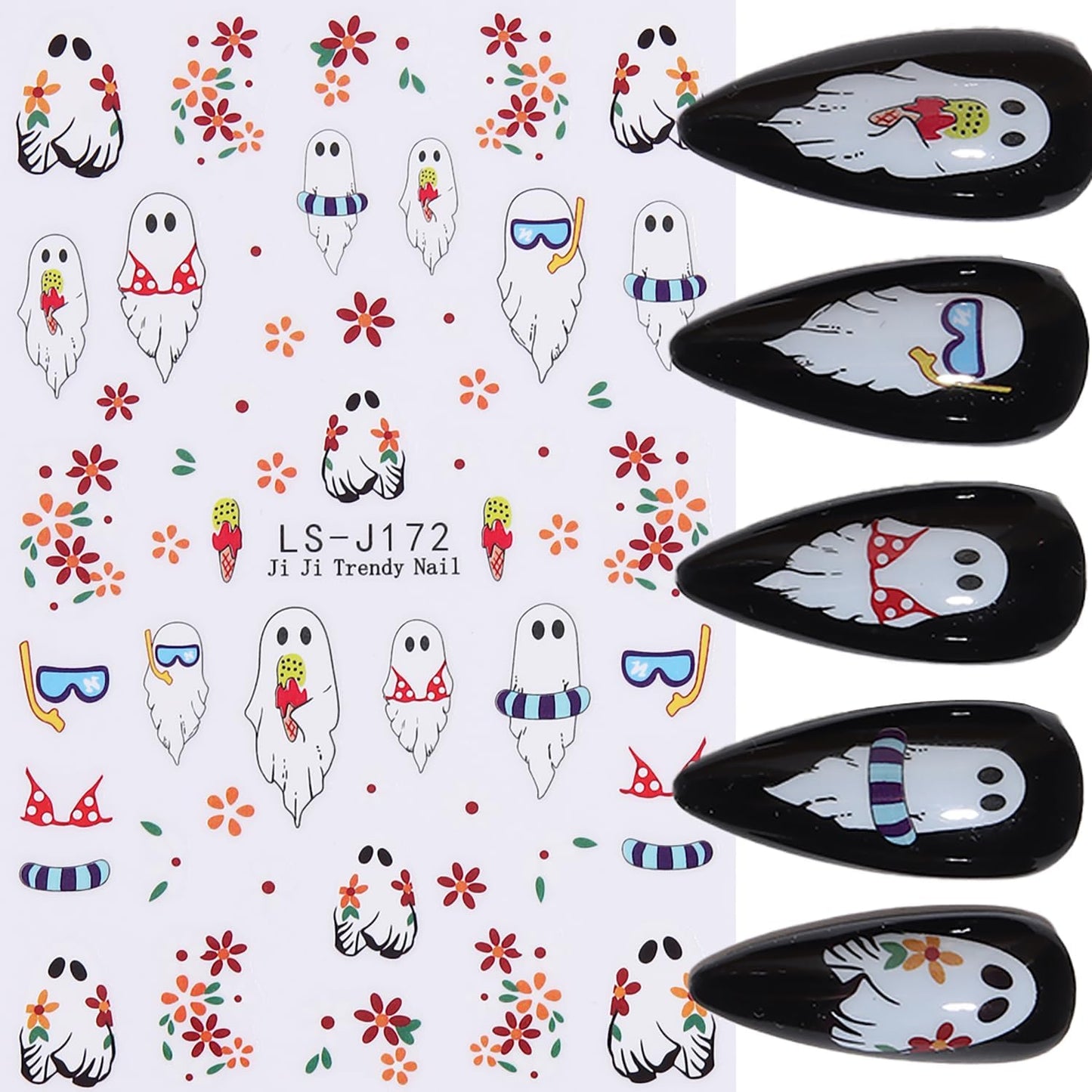 Halloween Nail Stickers Fall Nail Decals Ghost Pumpkin Floral Mushroom Designs Autumn Stickers DIY Nail Art Decoration Holiday Nails Art Supplies 7Pcs