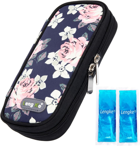 Leng Ke Insulin Cooler Case, Portable Diabetes Case for Insulin Pen & Medication, Cooler for Travel with 2 TSA Approved Ice Packs (Flower)