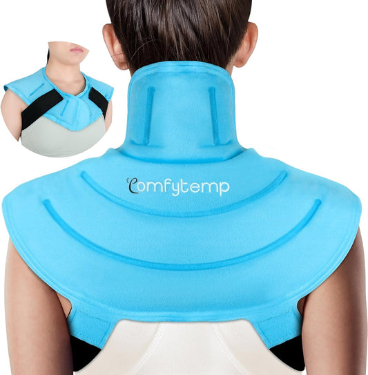 Comfytemp Ice Pack for Neck Shoulders Pain Relief with Straps, Reusable Gel Shoulder Ice Pack Wrap, Cold Compression Physical Therapy Recovery for Upper Back, Cervical Injuries (S)