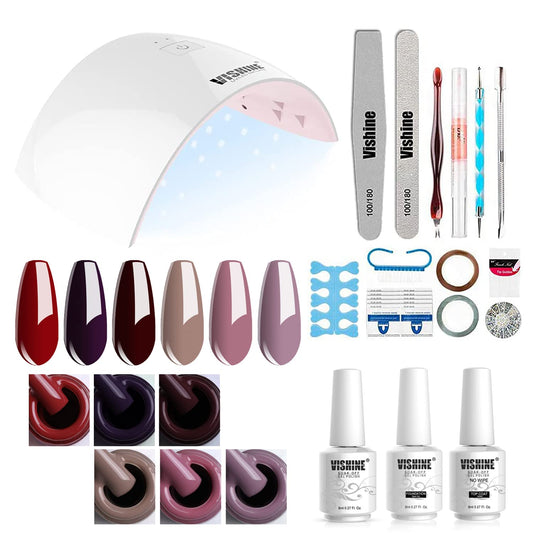 Gel Nail Polish Starter Kit - Vishine 6 Corals Colors Gel Polish Set Base Top Coat, 36W LED Nail Dryer Lamp with Full DIY Gel Manicure Nail Tools 8ml #C022
