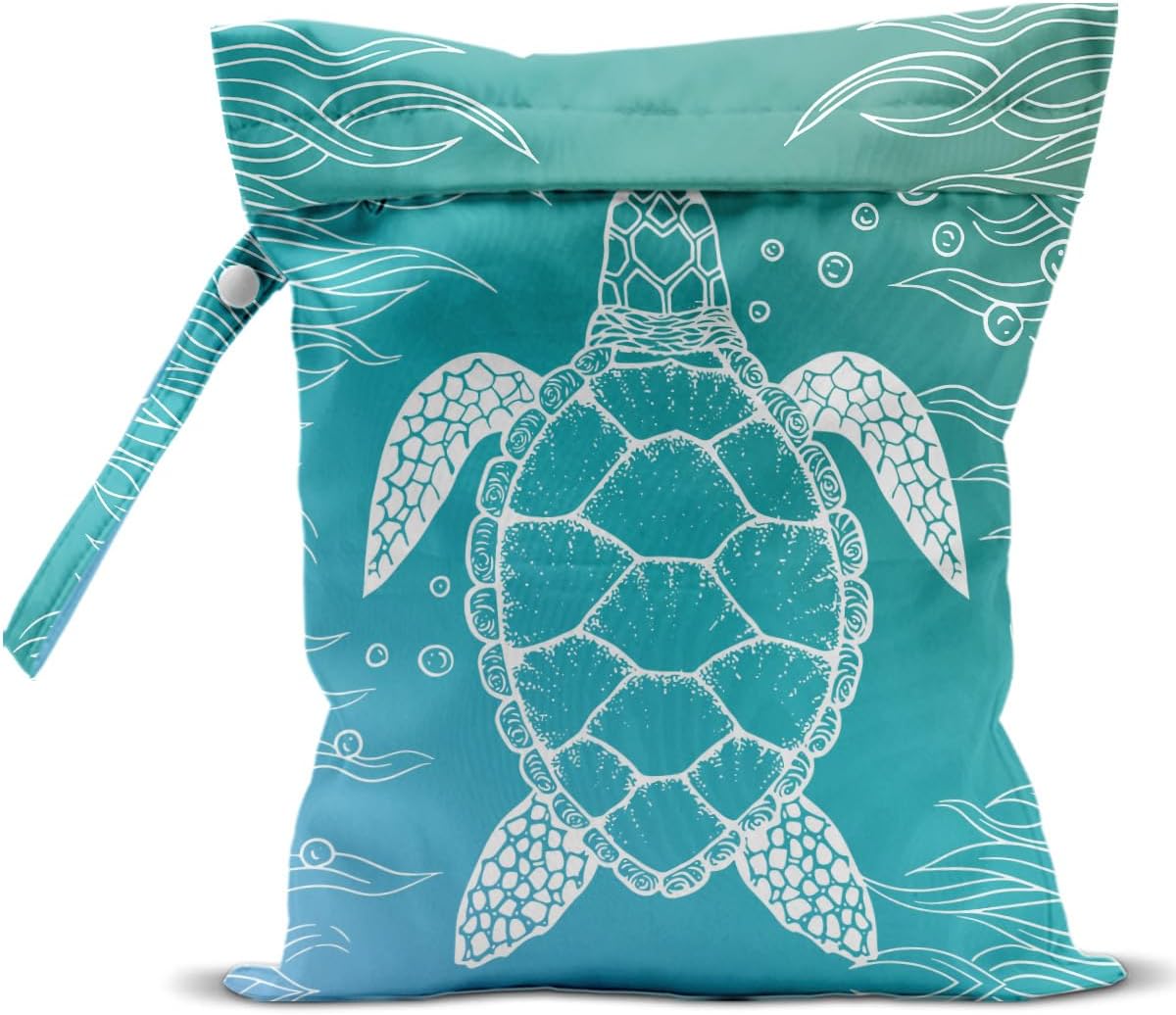 Waterproof Wet Bag for Swimsuit, Travel Beach Wet Dry Bag, Hidden Zipper Reusable Turtle Wet Bags, for Travel Beach Wet Swimsuits Toiletries Diapers Dirty Gym Clothes Laundry Bag