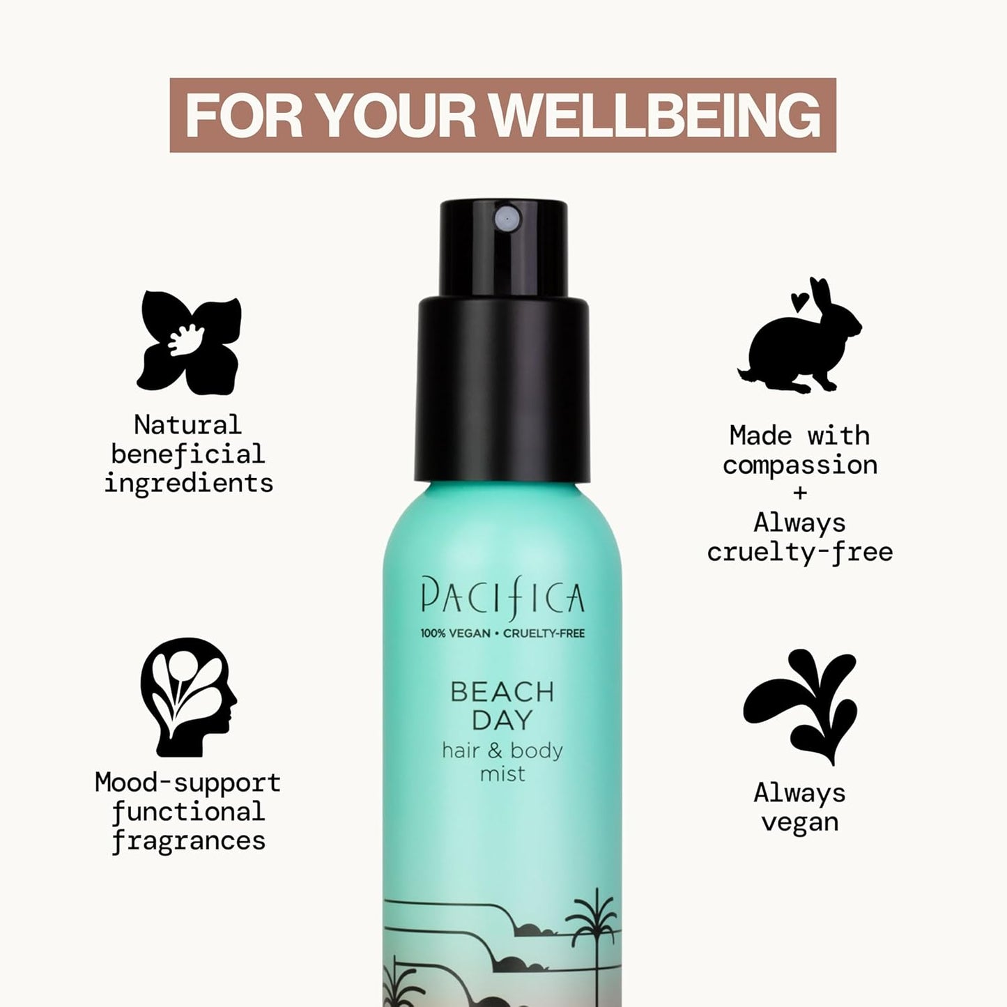 Pacifica Beach Day Hair Mist Perfume & Full Body Spray for Women - Body Mist Fragrance w/Bergamot, Orange Flower, Sandalwood, Amber, Musk & Suede Leather – Clean Beauty Alcohol-Free, Vegan 5 oz