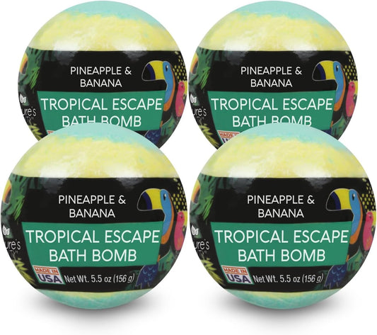 Nature's Beauty Tropical Escape, Pineapple & Coconut Scent Bath Bomb Multi-Pack - Natural Hand Crafted, Luxury Spa Bomb, Nourish Dry Skin, Made w/Coconut Oil + Witch Hazel, 5.5 oz (4 Pack)