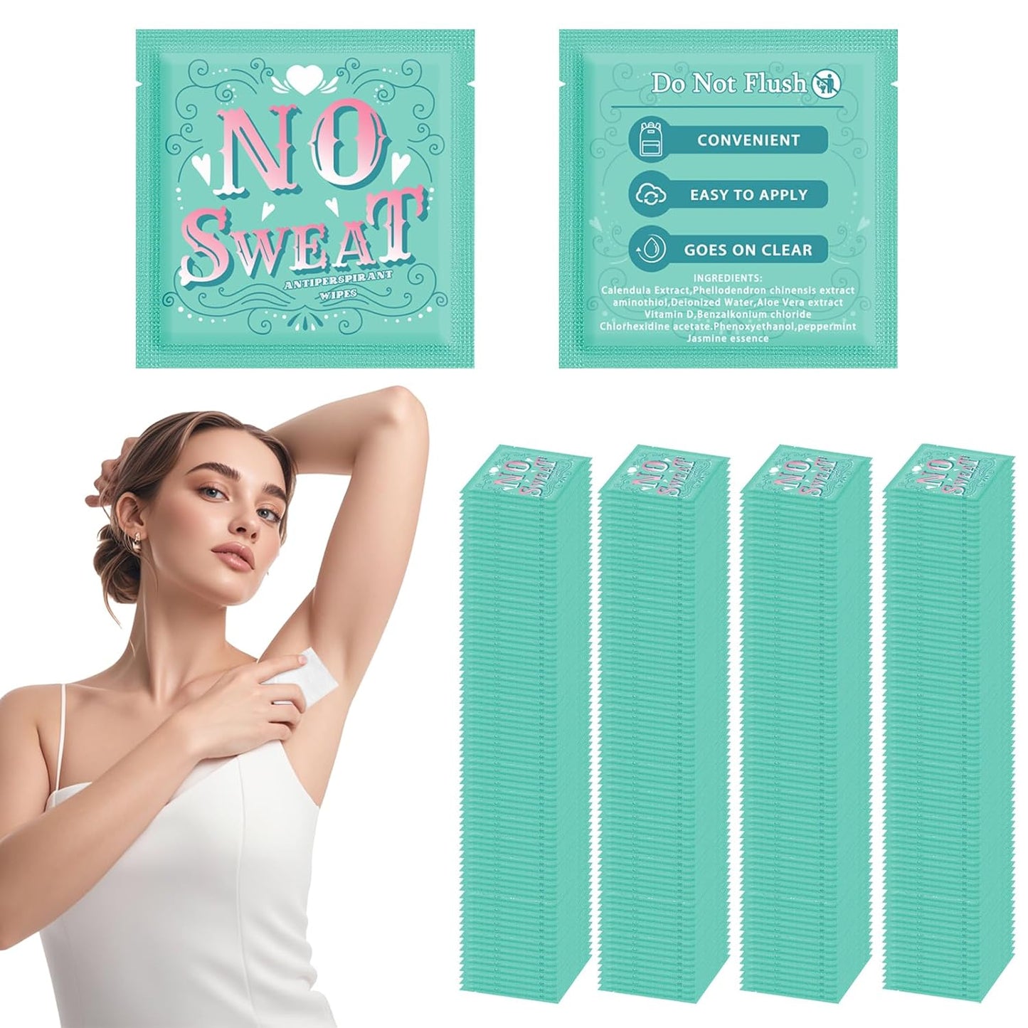Travel Deodorant 300 pieces of Antiperspirant deodorant Wipes And Body Wipes Individually Wrap Hypoallergenic Mini Deodorant Underarm Sweating And Travel To Clean Skin For Female Male Teenagers