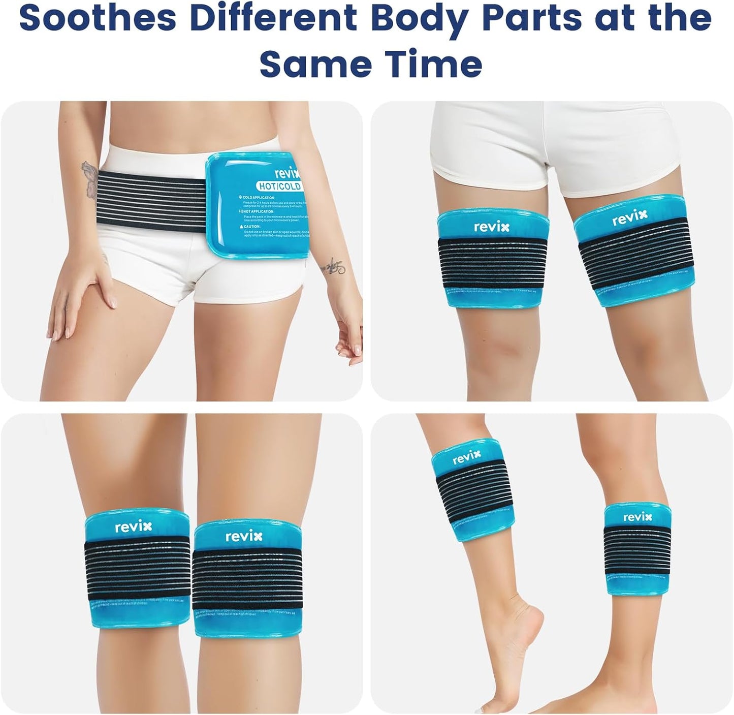 REVIX Large Ice Packs for Injuries Reusable, 2 Packs Hot & Cold Gel Ice Packs with PVC Cooling Design & Adjustable Strap, Flexible Therapy on Joints, Muscles, Shoulder, Back and Knee (12" x 6" Blue)