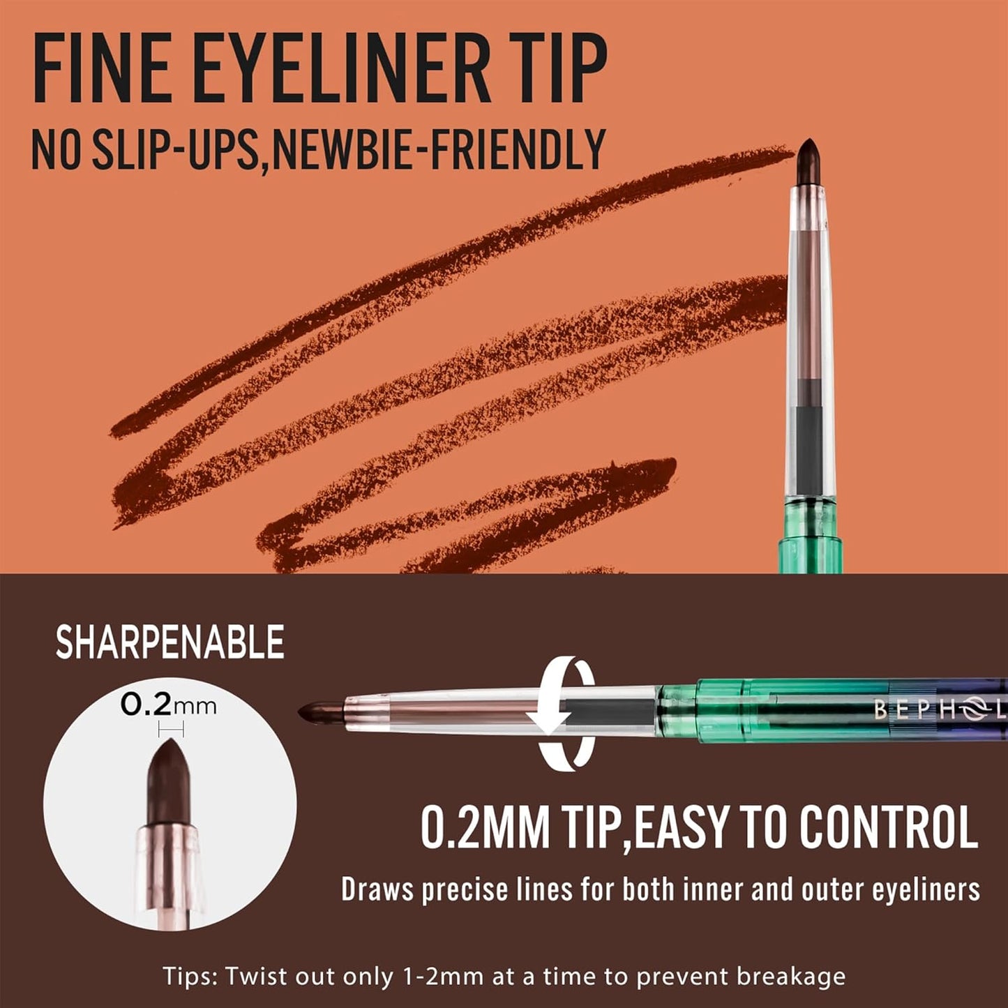 BEPHOLAN Brown Eyeliner Pencils,Waterproof Gel Eyeliner Pencil for Women Waterproof Smudge Proof Long-lasting (Brown)