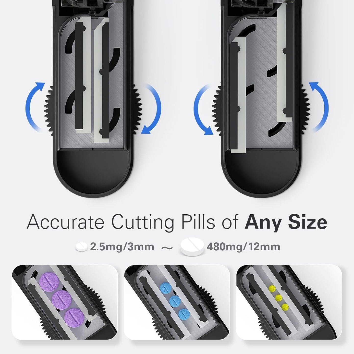 ONE PIX Pill Cutter Splitter for Small and Tiny Pills, Pill Cutter for Cutting Multiple Pills at a Time in Half, Pill Cutter for Small or Large Pills with Hidden Sharp Stainless Steel Blade, Grey